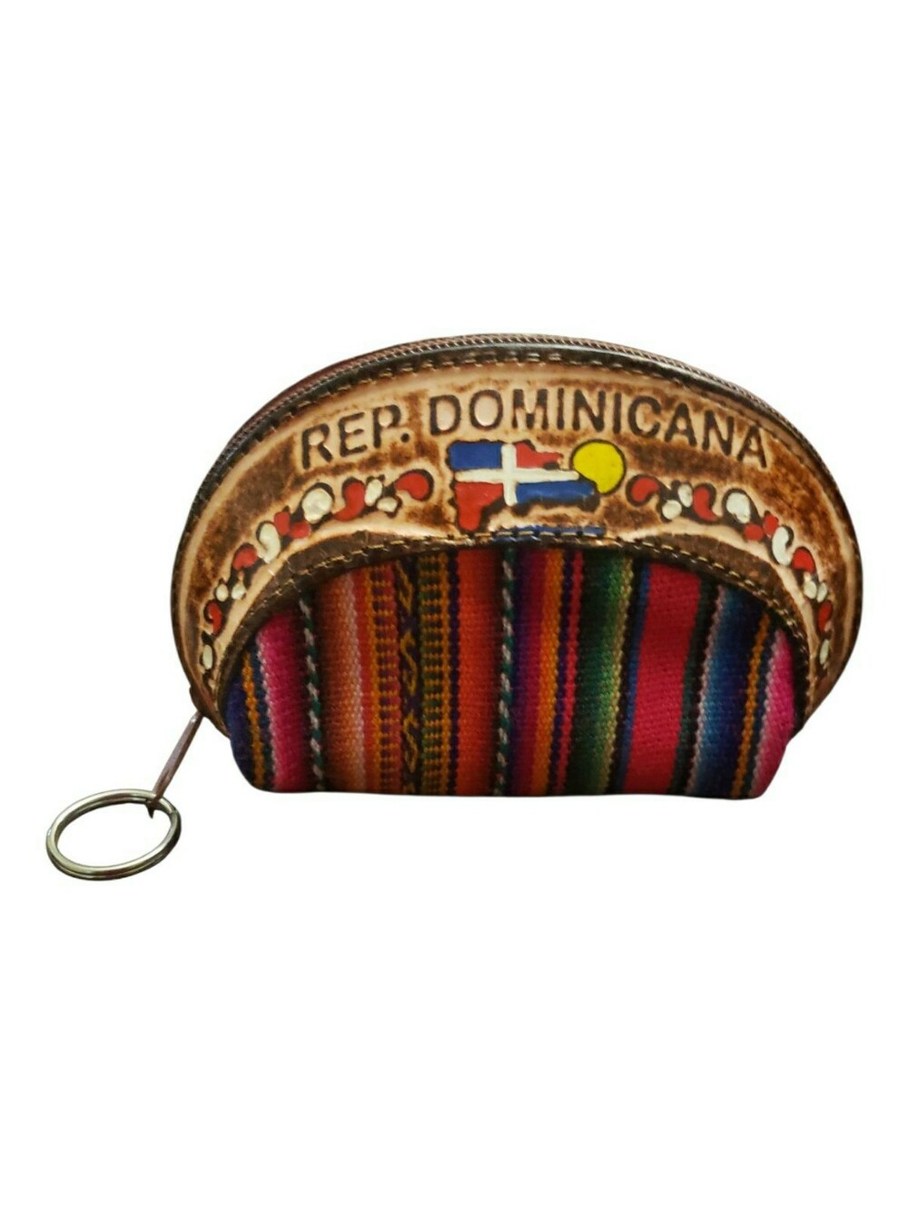Rep. Dominicana Leather & Woven Keychain Coin Purse - Mulicolor